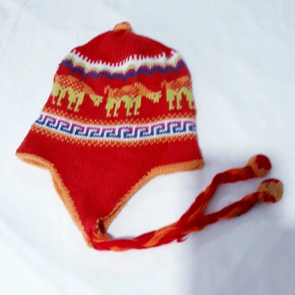 Hat Unisex Alpaca Wool Blend Reversible Peruvian Inka Llama Knit Colorful
